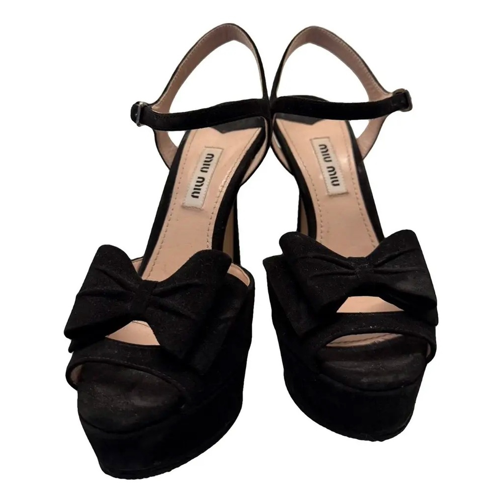 Miu Miu Black Platform Sandals with Bow